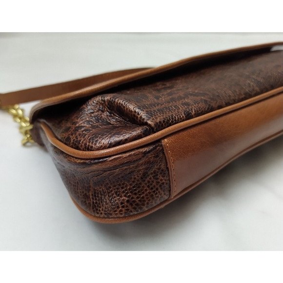 Brahmin Brown Leather Crocodile Embose Chain Strap Flap Closure Shoulder Bag - Picture 7 of 12